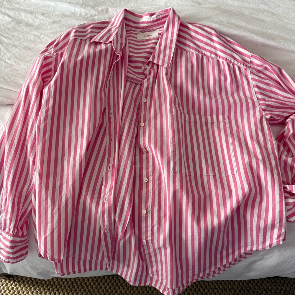 Xirena Jordy Striped Pink & White Button-Up Shirt - Picture 2 of 3